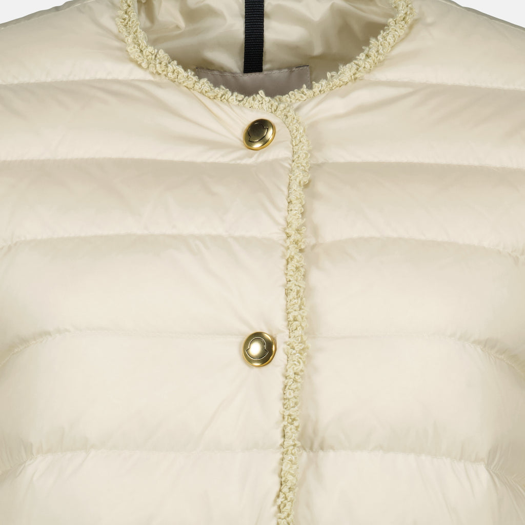 Image of the Moncler women's short floral white down jacket - Spring-Summer 2026 - Detailed View 1