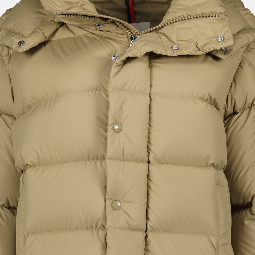 Image of the Maya 70 beige down jacket from the Moncler brand for Women - Autumn-Winter 2025 - Detailed View_2