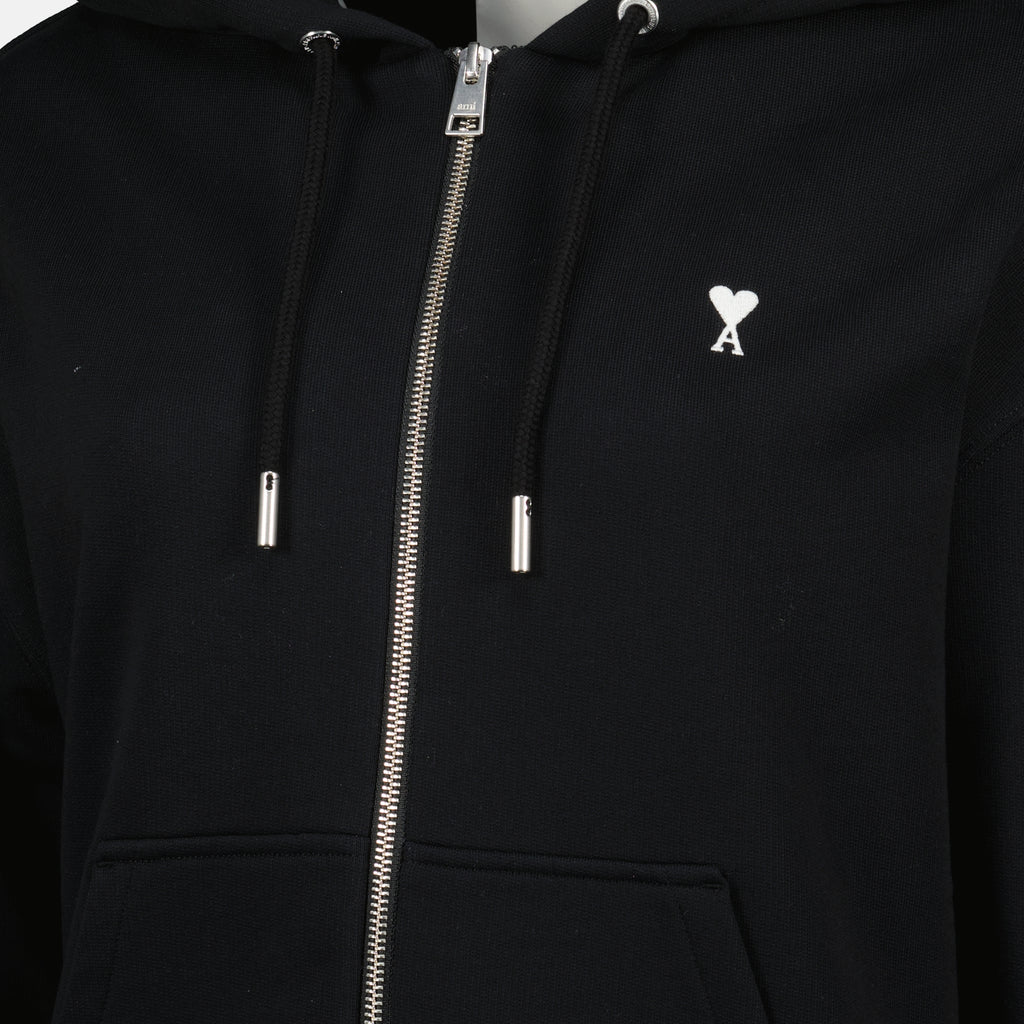 Immagine della felpa nera con zip e cappuccio del marchio Ami PARIS per donna - Stagione Primavera-Estate 2026 - Vista Dettagliata_1