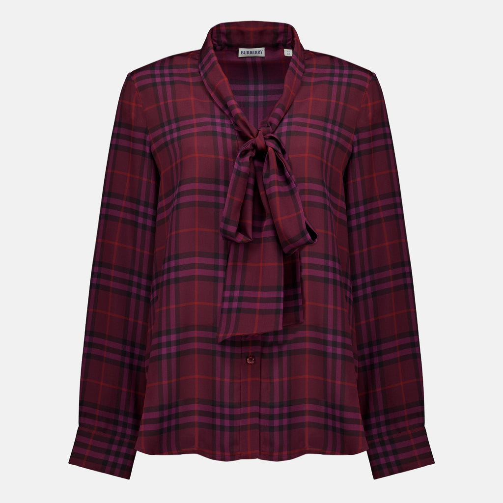 Tops Check Silk Blouse Burberry Violet Femme