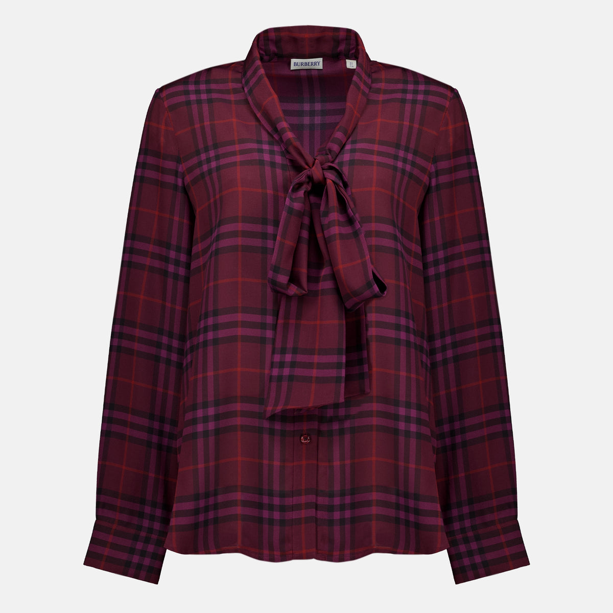 Tops Check Silk Blouse Burberry Violet Femme