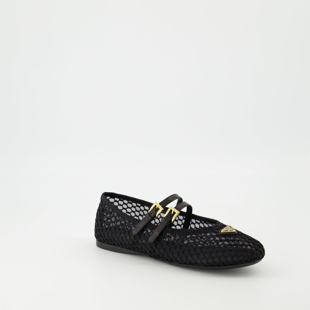 Chaussures plates Ballerines en mesh Prada Noir Femme