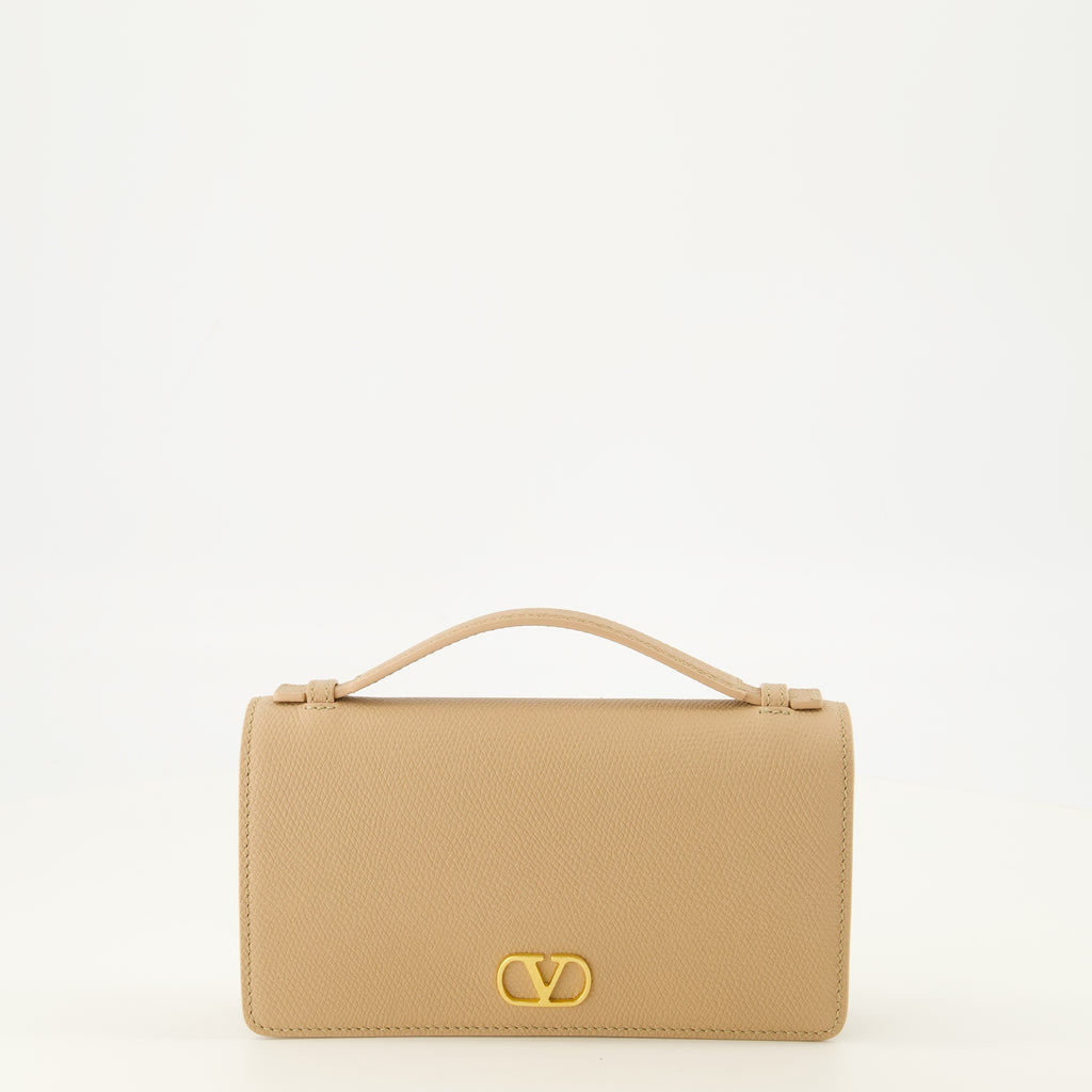 Petite maroquinerie ブラックレザーのVLogoウォレットwithチェーン Valentino Garavani Beige Femme