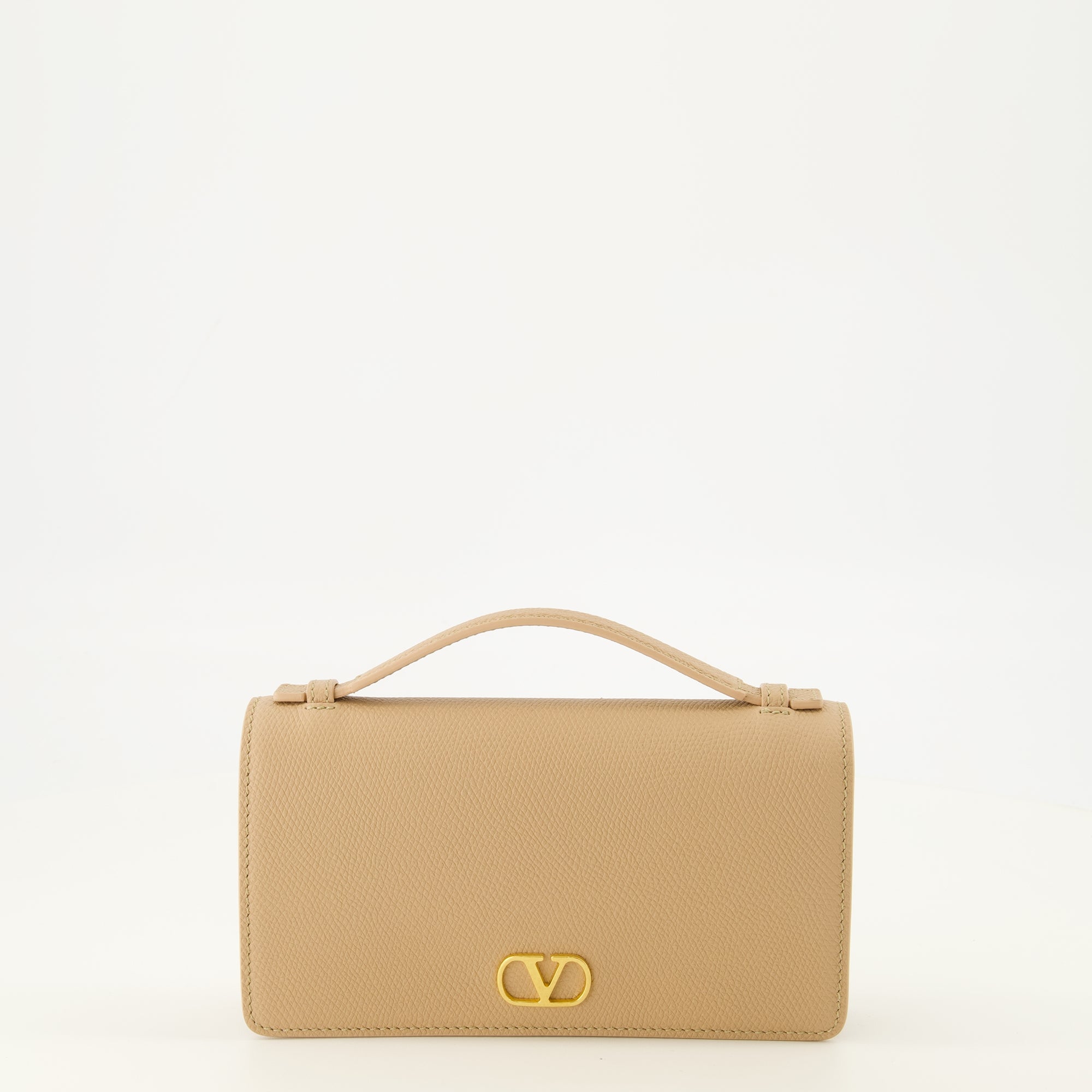 Petite maroquinerie VLogo Geldbörse mit Kette aus schwarzem Leder Valentino Garavani Beige Femme