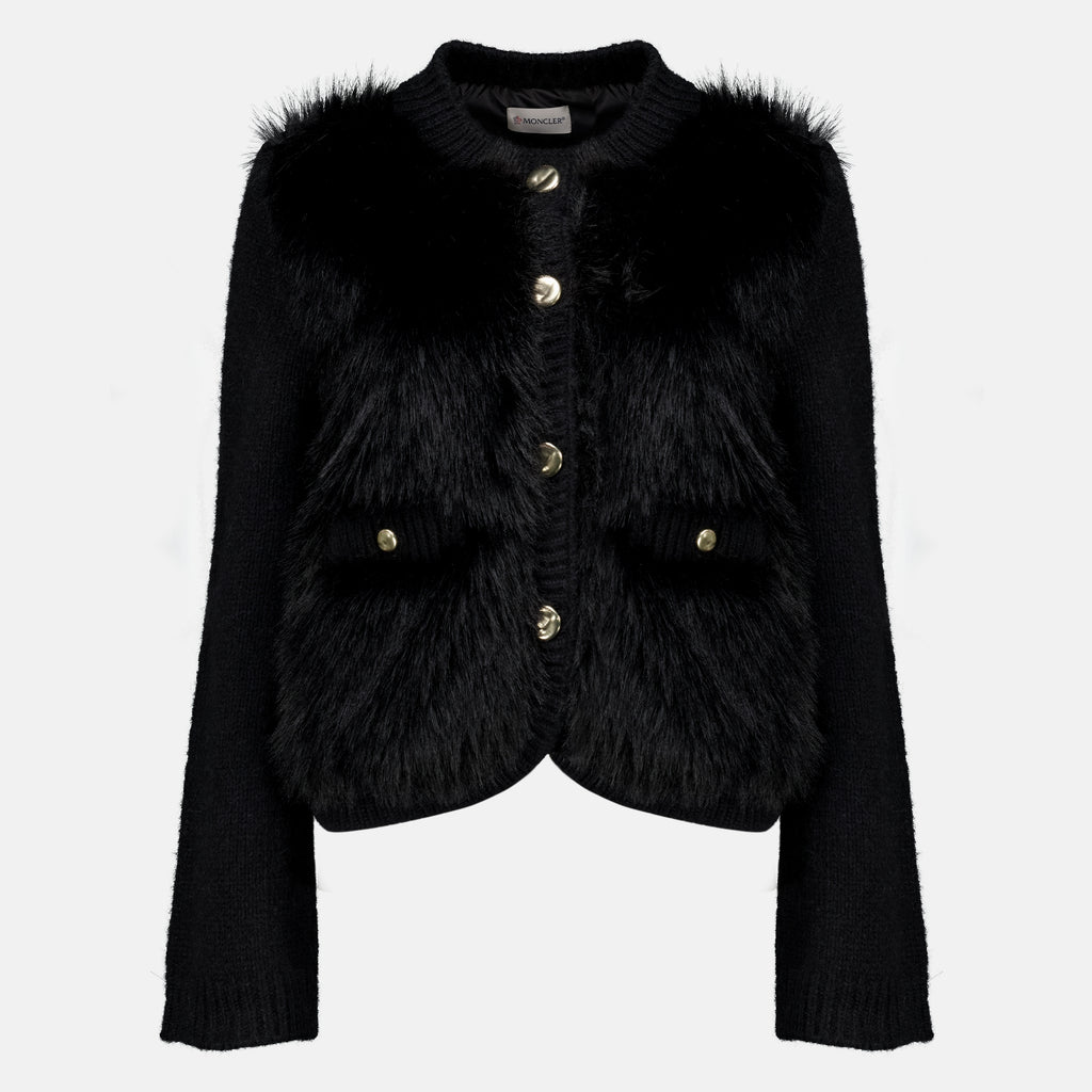 Maille Cardigan en alpaga et laine noir Moncler Noir Femme