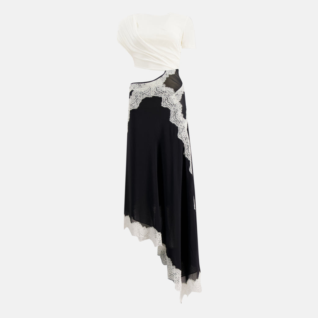 Imagen del vestido de camiseta Verve blanco y negro de la marca Christopher Esber para mujer - Temporada Primavera-Verano 2026 - Vista Frontal