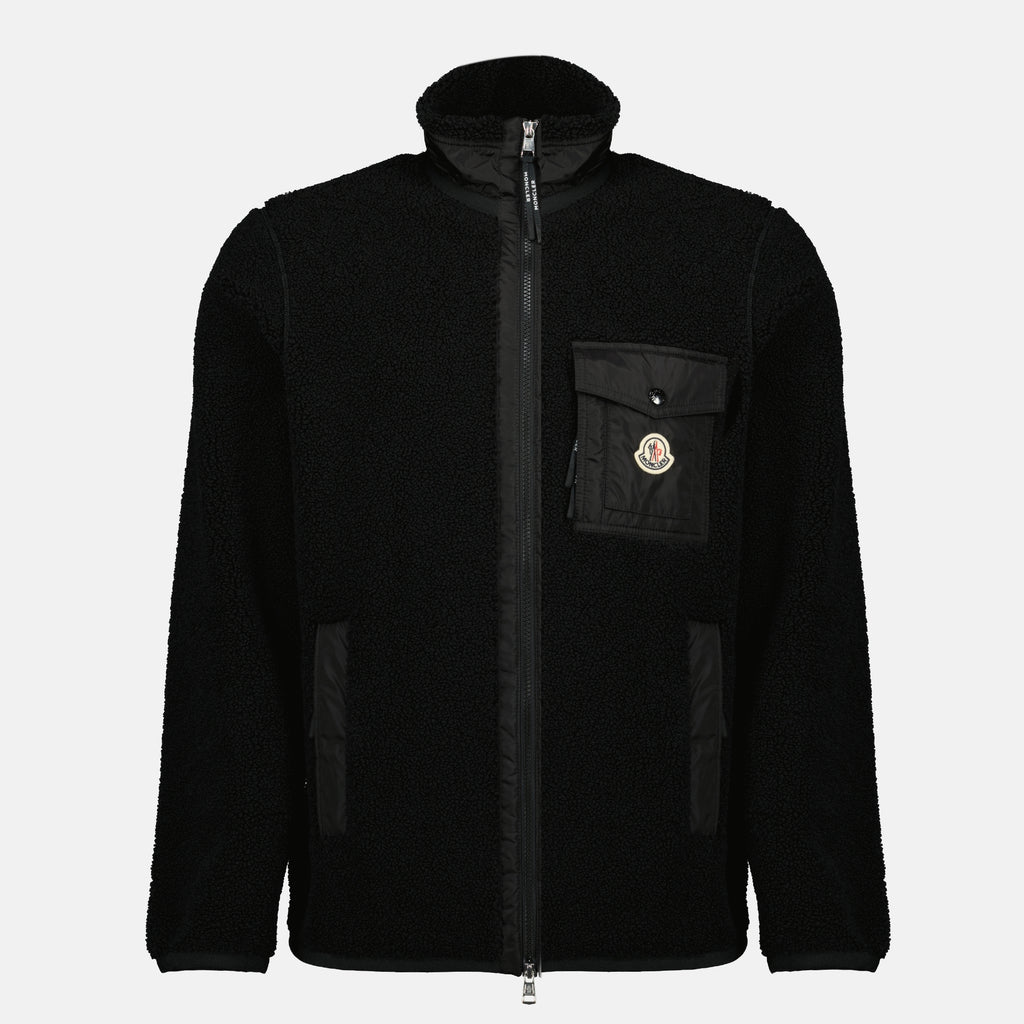 Imagem da jaqueta de teddy preta com fecho éclair da marca Moncler para homens - Temporada Outono-Inverno 2025 - Vista Frontal