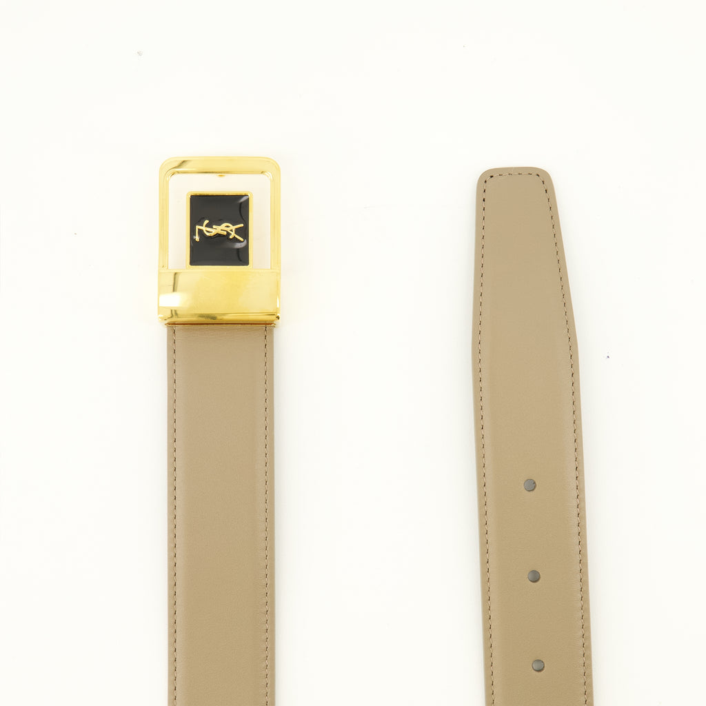 Ceintures Cinturón 66 en Cuero Beige Saint Laurent Beige Femme