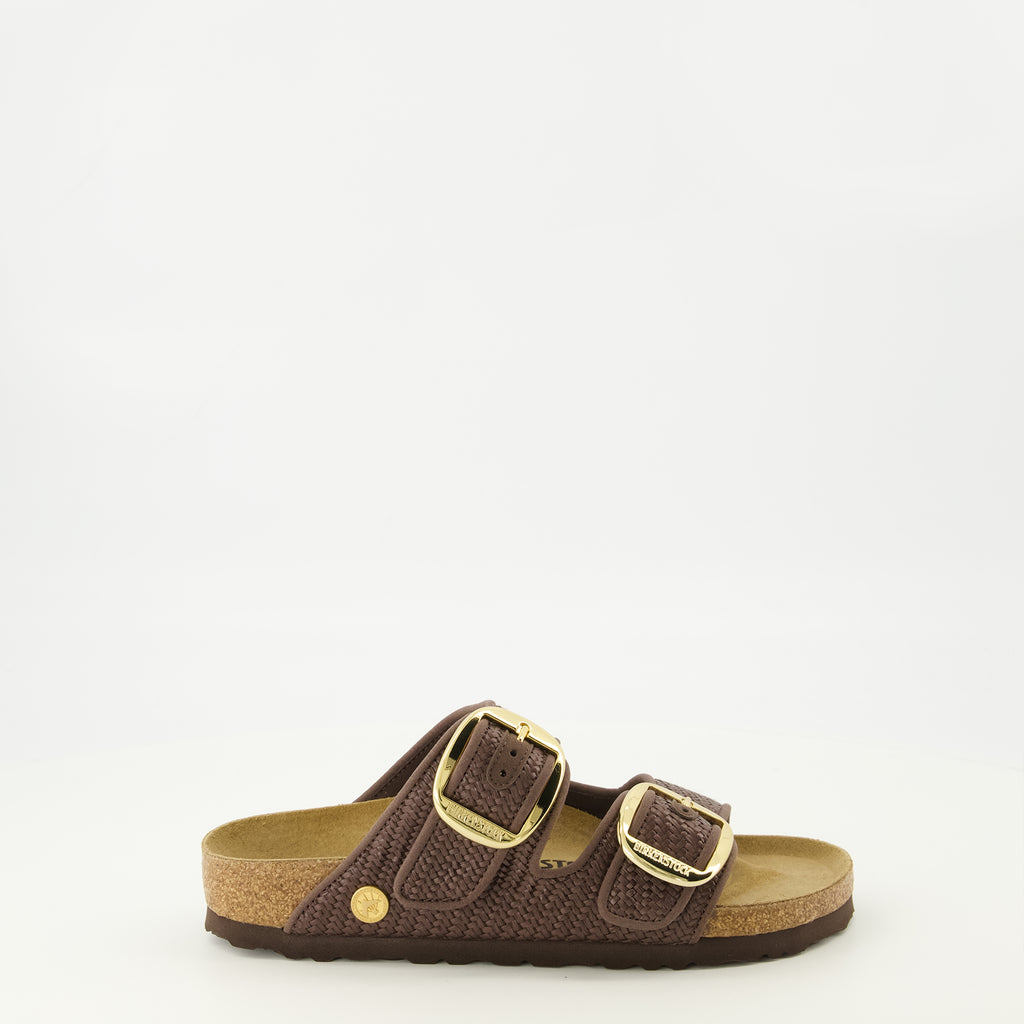 Image de l'article Sandales Arizona Big Buckle en raphia marron de la marque Birkenstock pour Femme - Saison Printemps-Été 2026 - Vue latérale droite