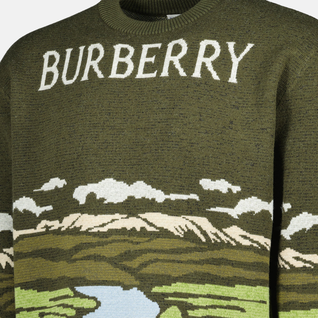 Imagen del suéter paisajístico de lana color caqui de Burberry para Hombre - Temporada Primavera-Verano 2026 - Vista Detallada 1