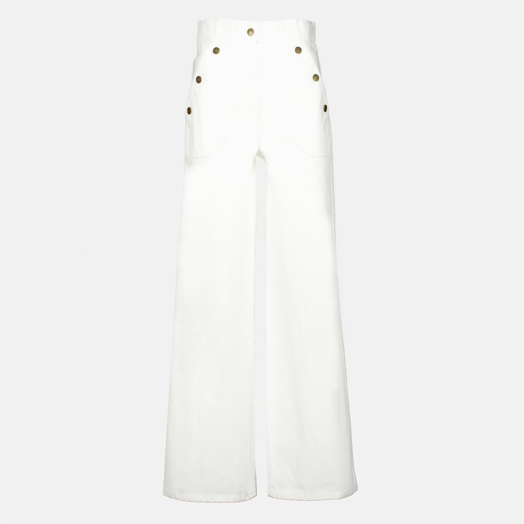 Pantalons Wide White Bull Cotton Pants Max Mara Blanc Femme