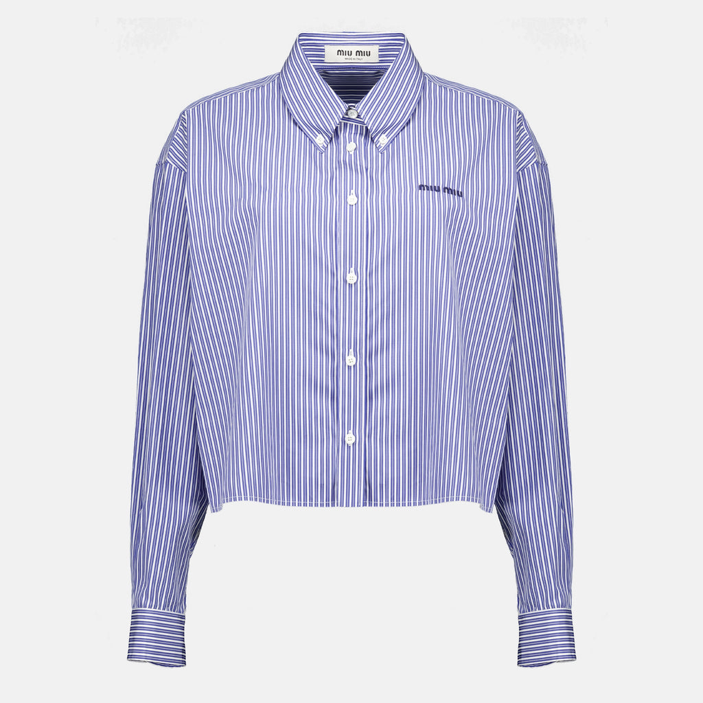 Chemises Camisa de popelín a rayas en navy Miu Miu Bleu foncé Femme