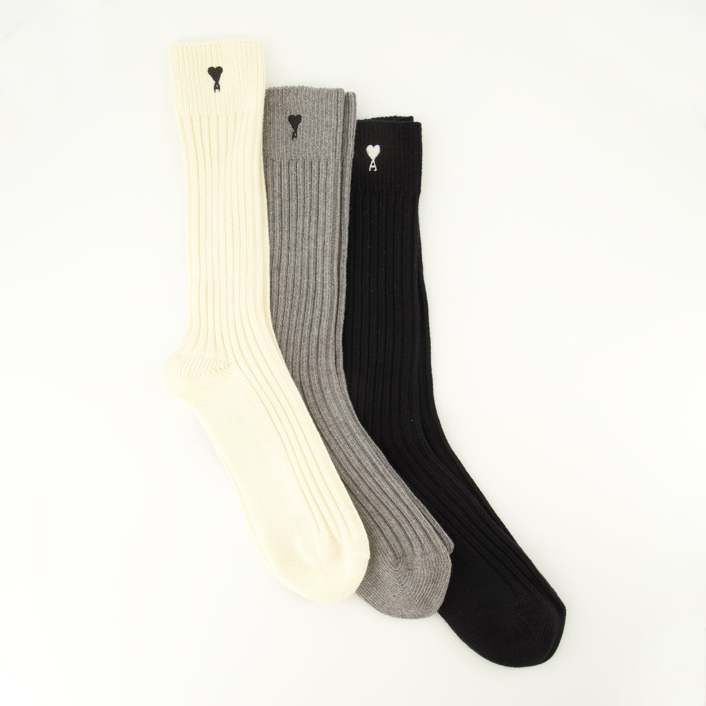 Sous-vêtements et homewear Lot de trois chaussettes AMI de coeur noir, gris et beige Ami PARIS Gris Unisexe