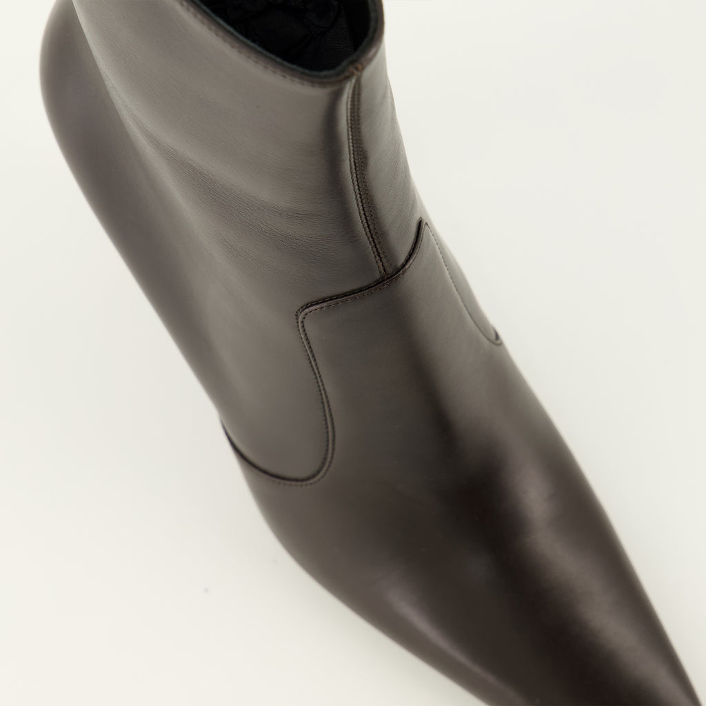 Bottines 오피움 앵클 부츠 브라운 레더 Saint Laurent Marron Femme