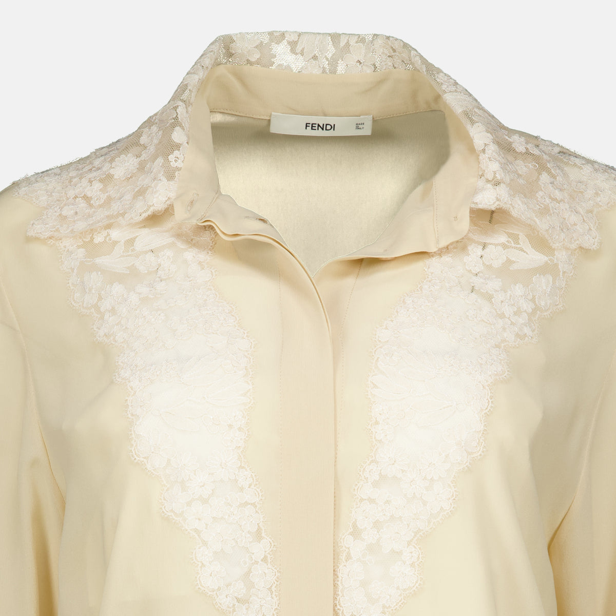 Chemises Chemise brodée en soie Fendi Beige Femme