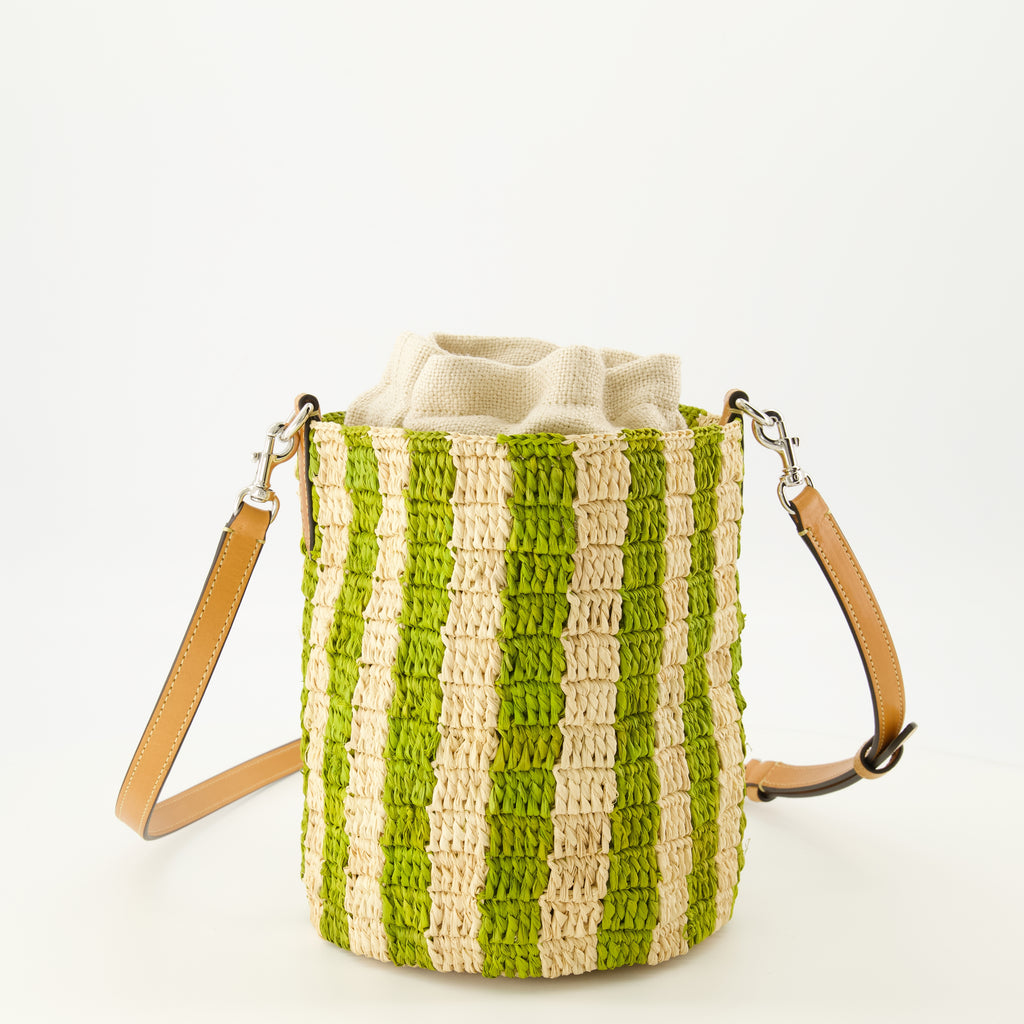 Sacs seau Kleine gestreifte grüne Raffia-Bucket-Hüfttasche Valentino Garavani Vert Femme