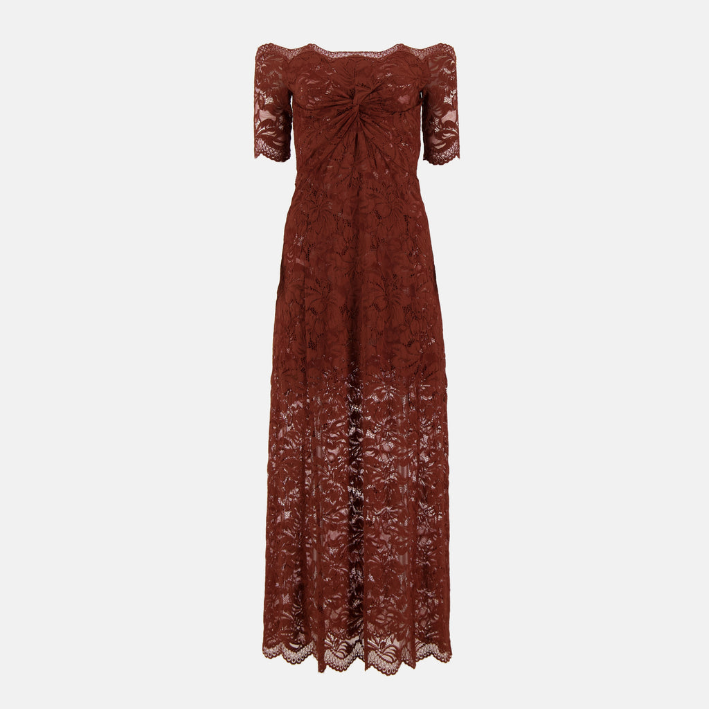 Image de l'article Robe longue en dentelle marron de la marque Rabanne pour Femme - Saison Printemps-Été 2026 - Vue de Face