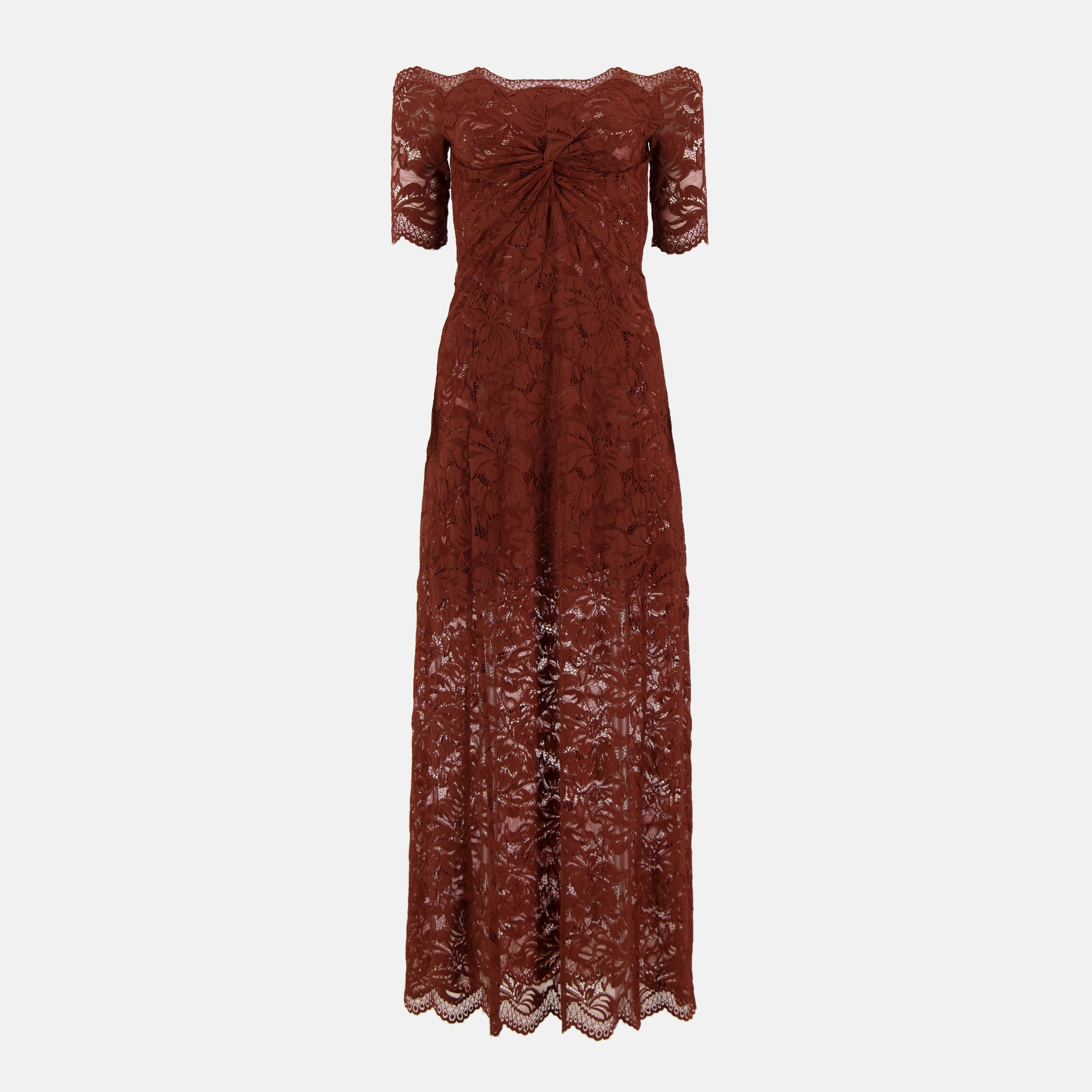 Image de l'article Robe longue en dentelle marron de la marque Rabanne pour Femme - Saison Printemps-Été 2026 - Vue de Face