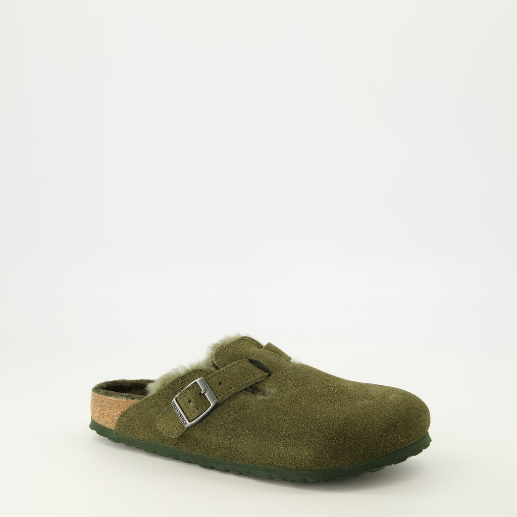 Chaussures ouvertes Kaki Fur Boston Mules Birkenstock Kaki Unisexe