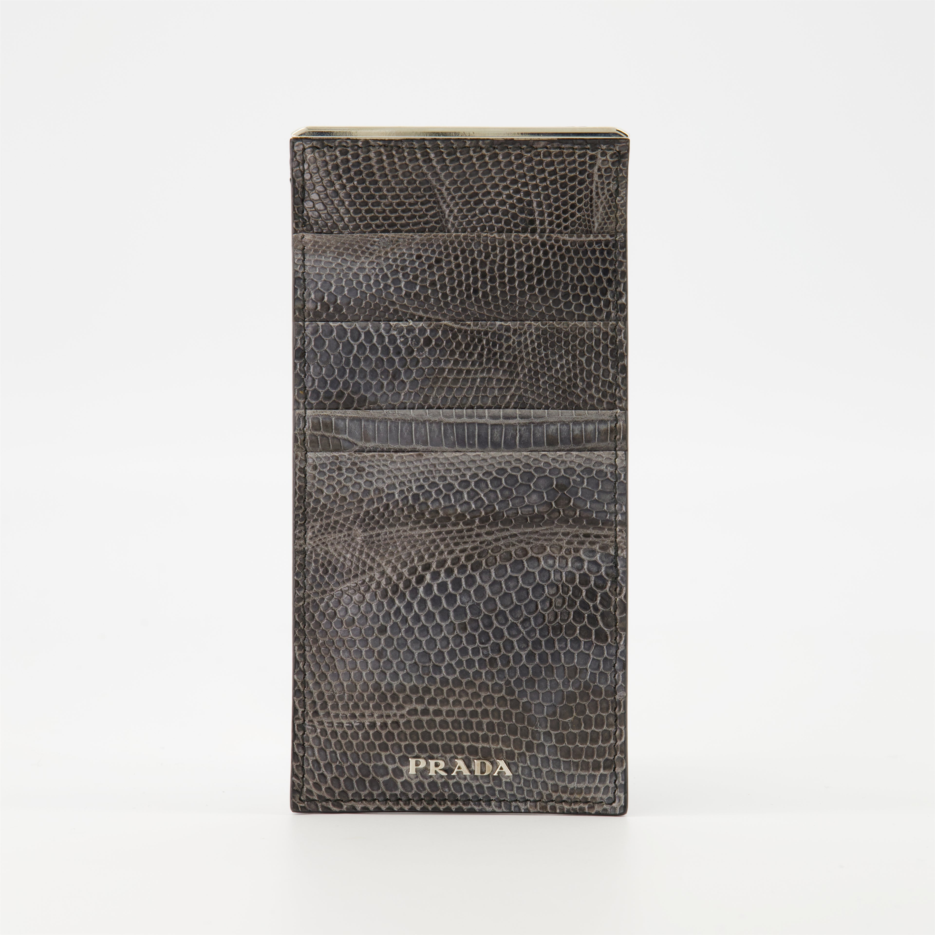 Small leather goods Crocodile-effect leather cardholder Prada Gray Homme