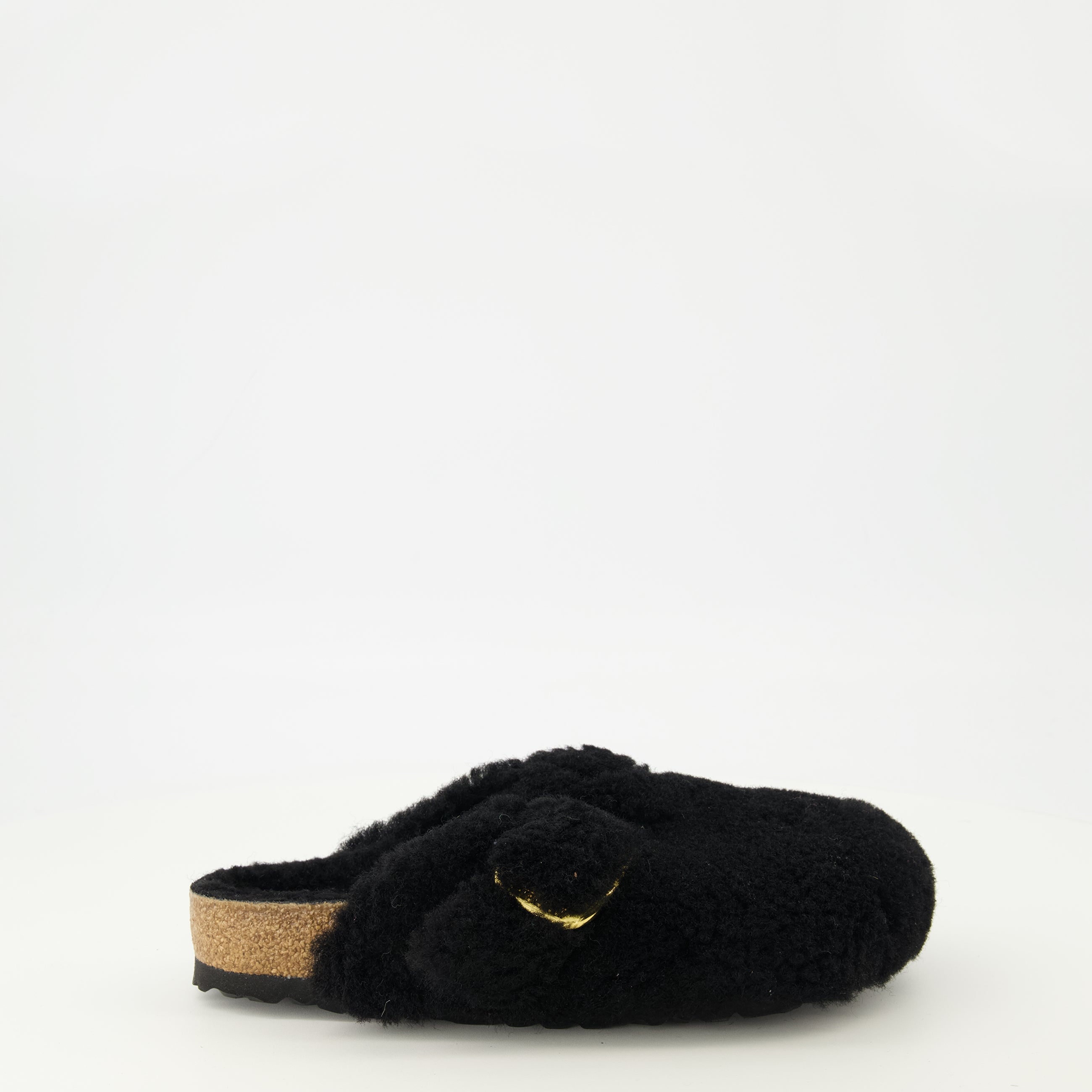 Image de l'article Mules Boston en teddy noir de la marque Birkenstock pour Femme - Saison Printemps-Été 2026 - Vue latérale droite