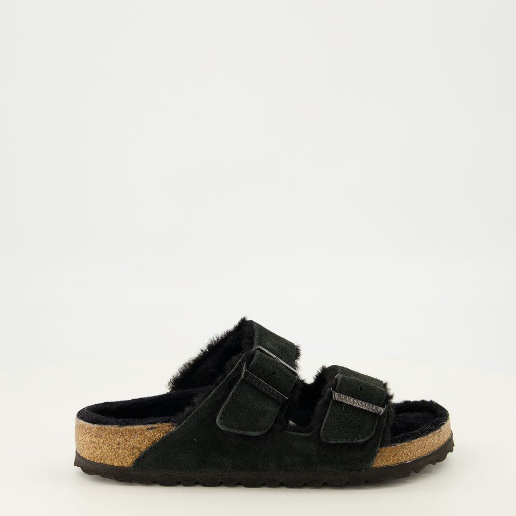 Chaussures ouvertes Sandales Arizona à fourrure noir Birkenstock Noir Unisexe