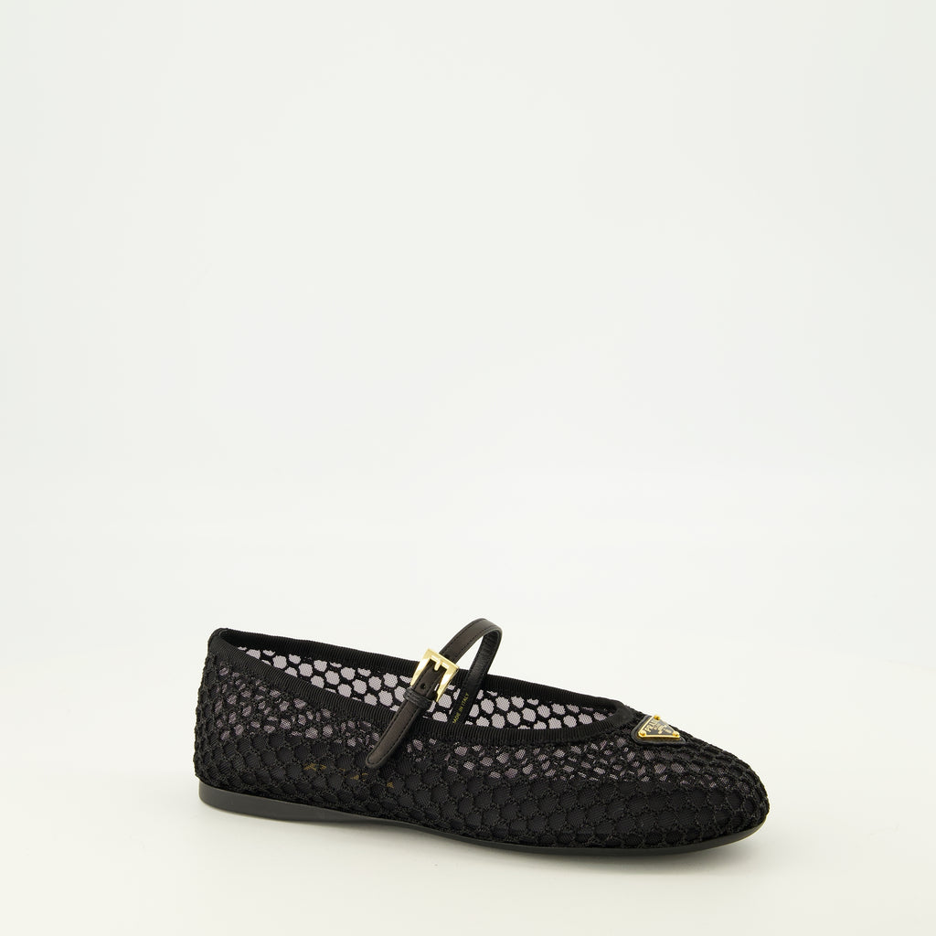 Chaussures plates Ballerines en mesh noire Prada Noir Femme