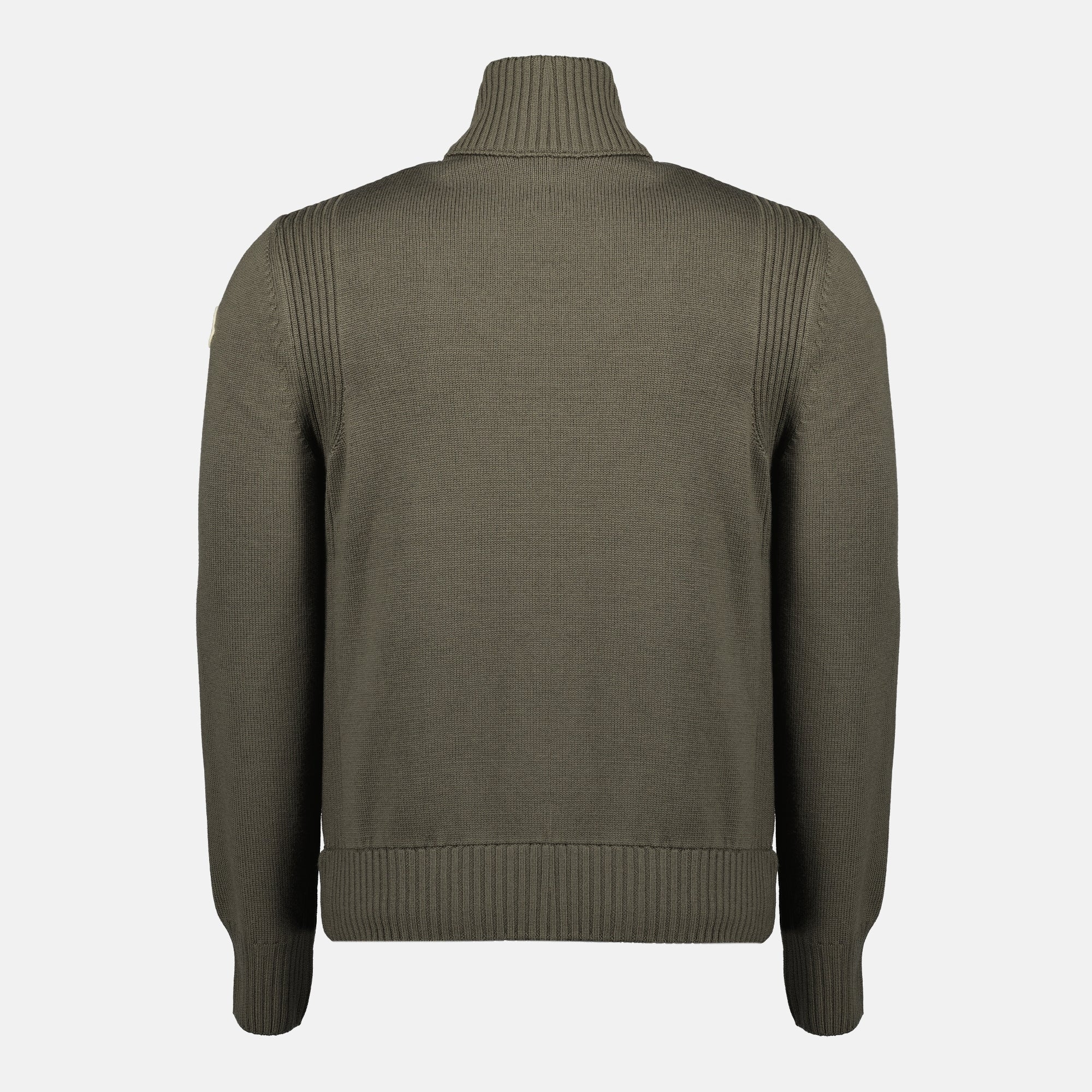 Immagine del cardigan in lana khaki con zip di Moncler per Uomo - Stagione Autunno-Inverno 2025 - Vista Posteriore