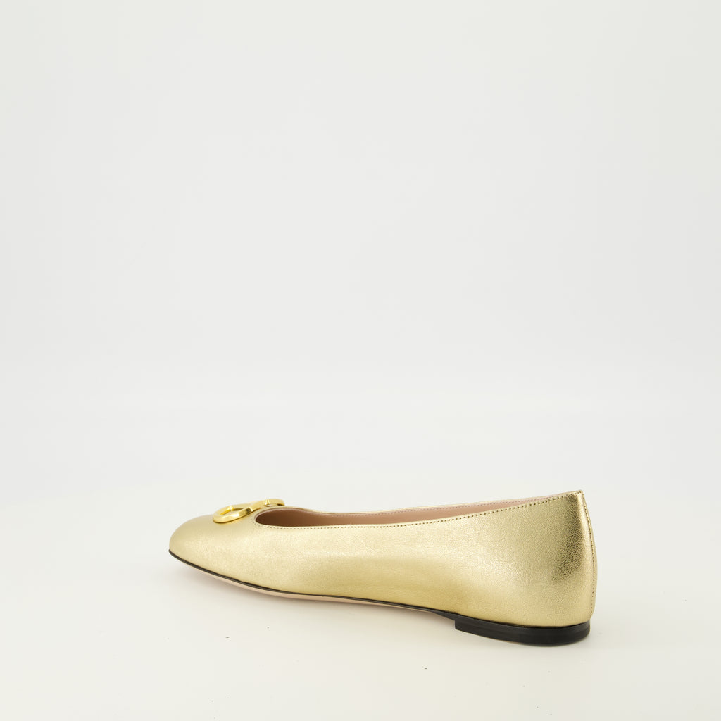 Chaussures plates VLogo Nappa Leather Ballerinas Valentino Garavani Doré Femme