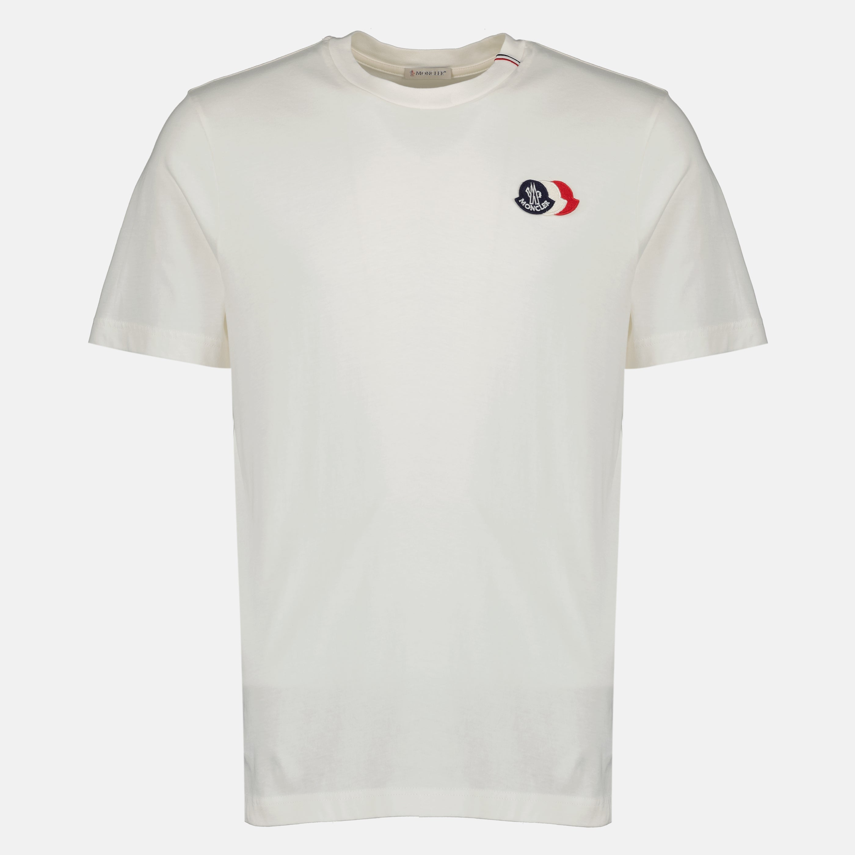 T-shirts Camisa de Algodão Branca com Logotipo Tricolor Moncler Blanc Homme