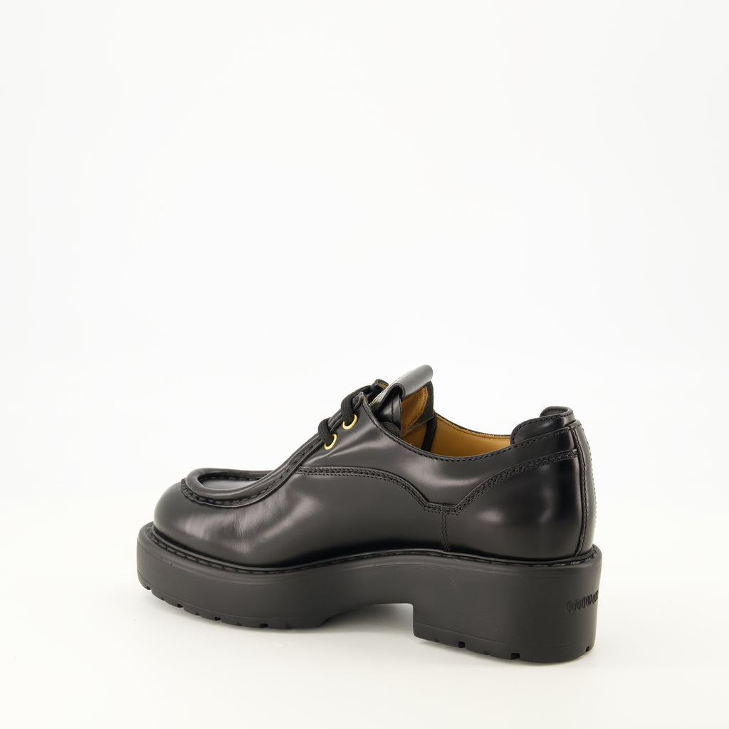 Chaussures plates 블랙 가죽 시티 슈즈 Miu Miu Noir Femme