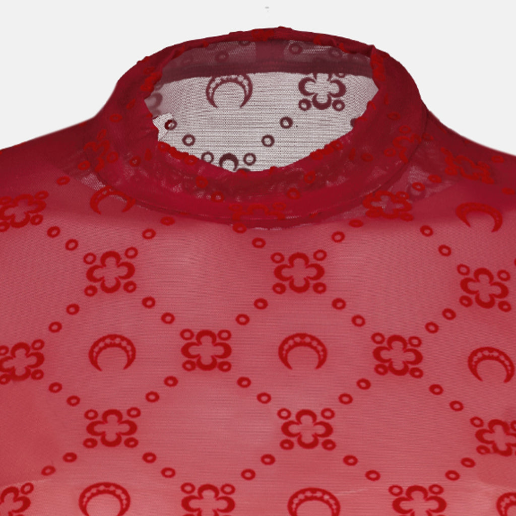 Bild des roten Mesh-Monogramm-Tops für Frauen von Marine Serre - Herbst-Winter 2025 - Detaillierte Ansicht_2