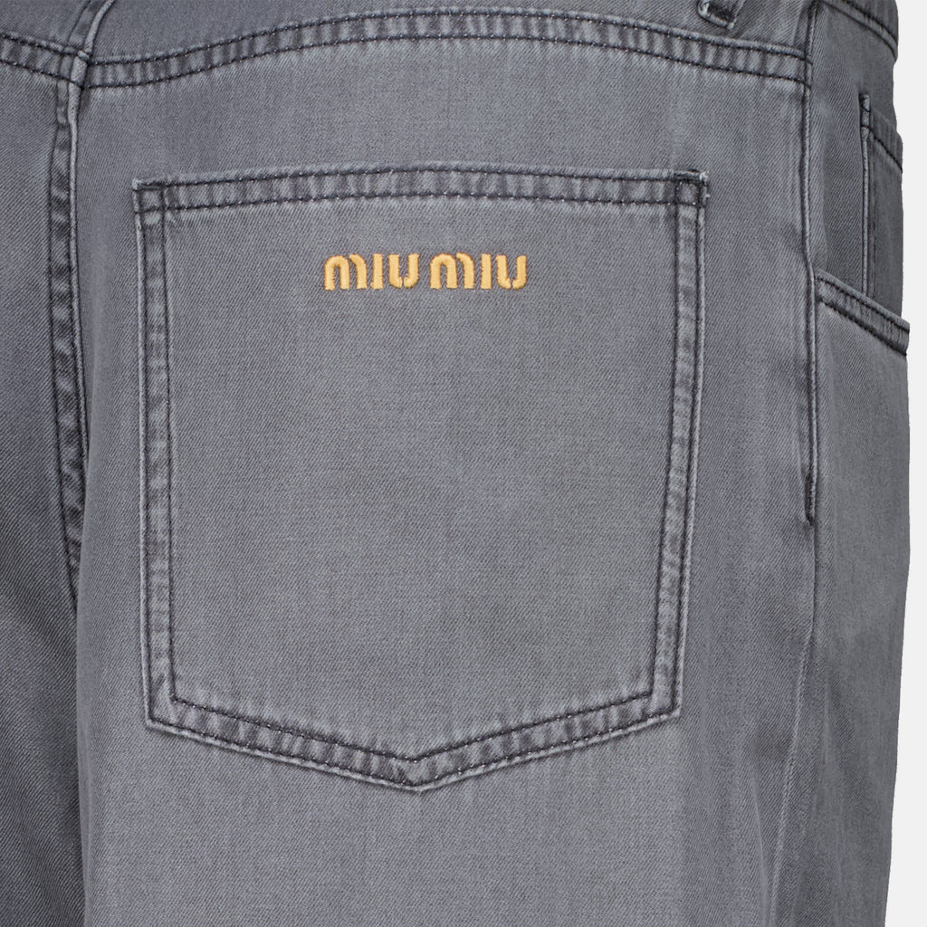 Pantalons Jeans in Denim Chambray Grigio Miu Miu Gris Femme
