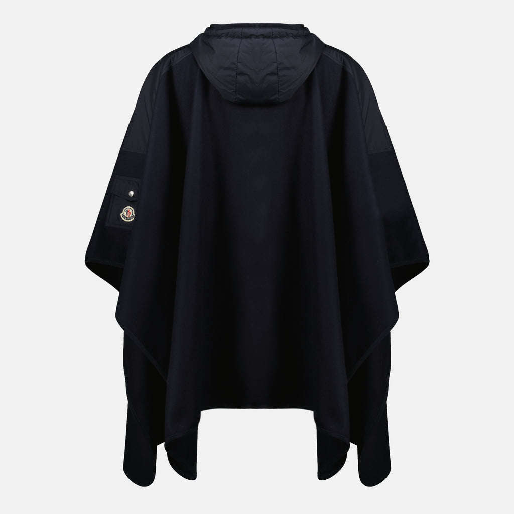 Image of the dark blue wool cape from the Moncler brand for Women - Spring-Summer 2026 - Back View