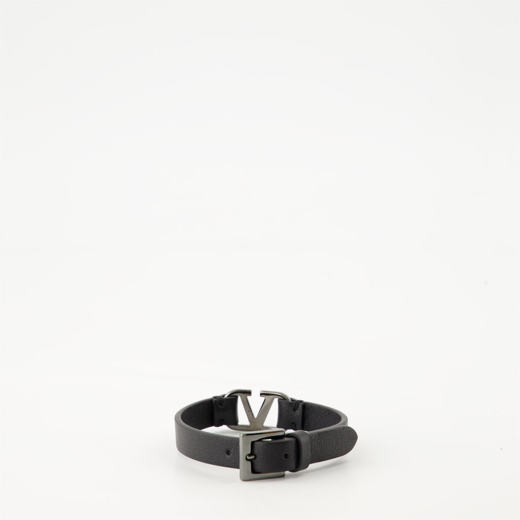 Bijoux Bracelet VLogo en cuir Valentino Garavani Noir Homme