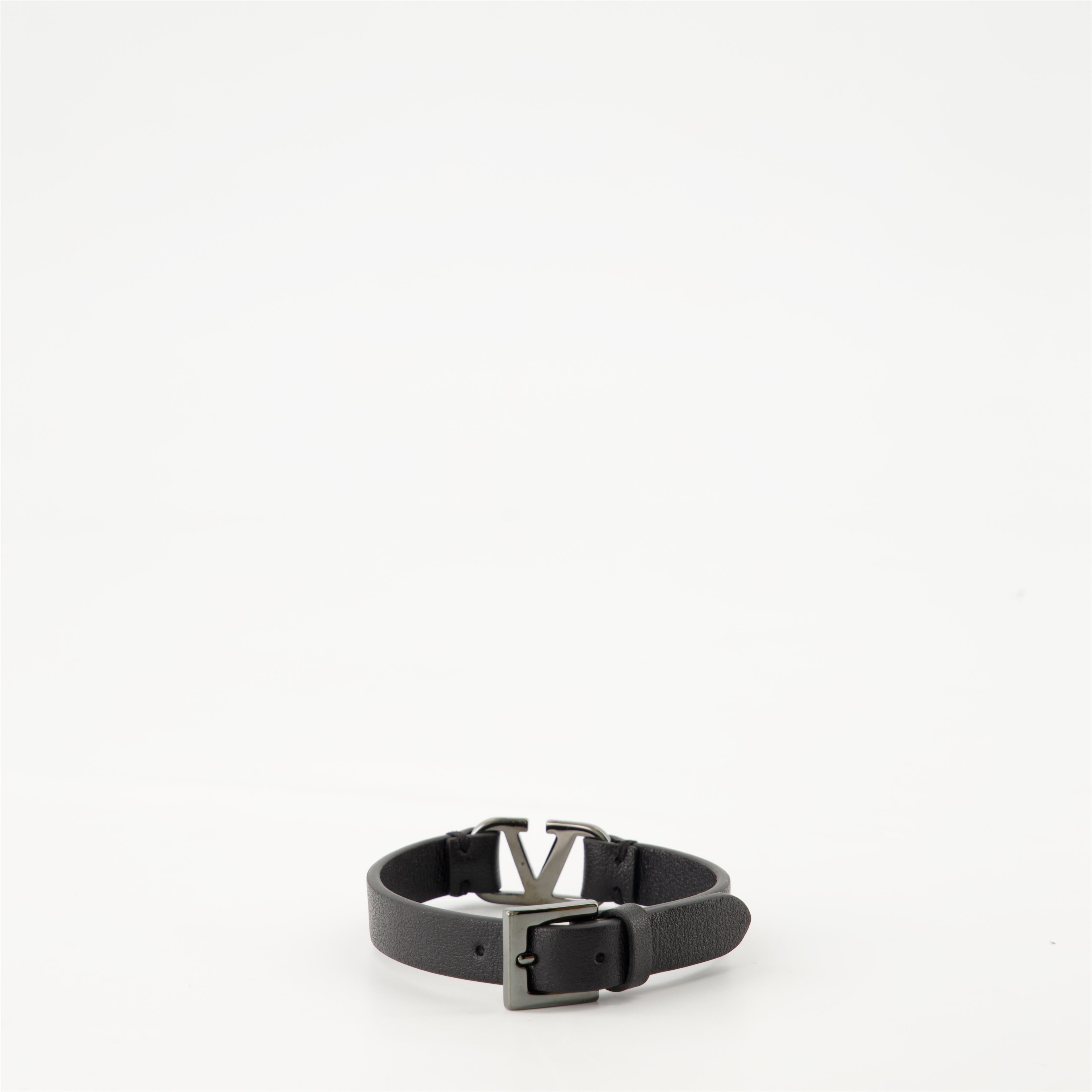 Bijoux Bracelet VLogo en cuir Valentino Garavani Noir Homme