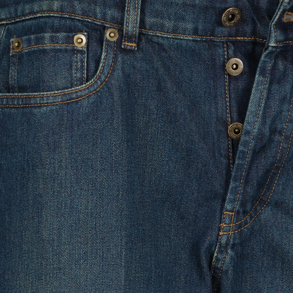 Image of the Miu Miu brand women's blue straight jeans - Spring-Summer 2026 - Detailed View_4