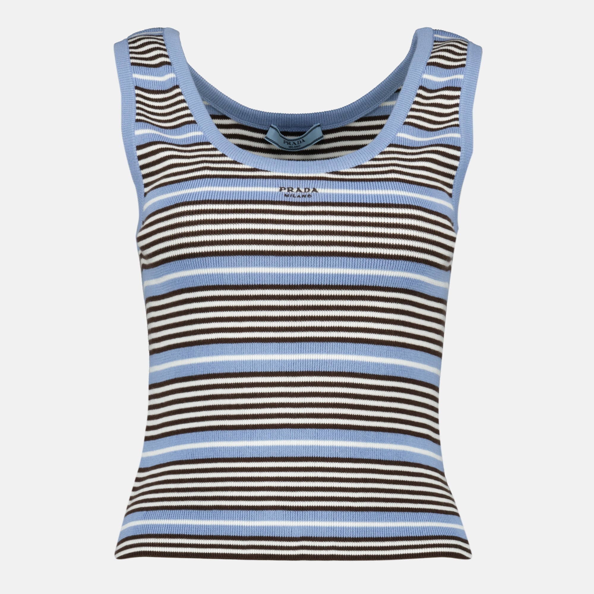 Image de l'article Débardeur à rayures bleu de la marque Prada pour Femme - Saison Printemps-Été 2026 - Vue de Face