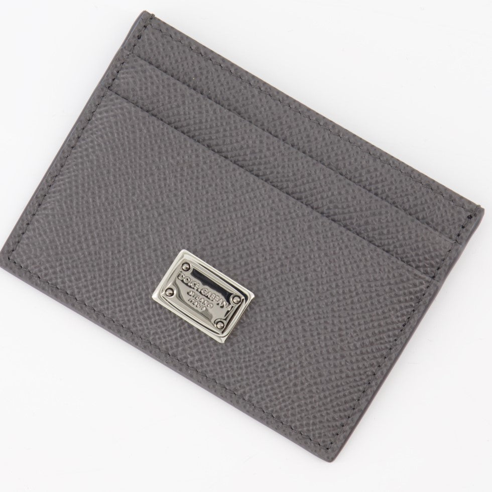 Small leather goods Logo plaque card holder Dolce & Gabbana Gray Man