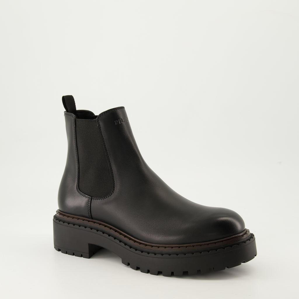 Boots and ankle boots Leather Ankle Boots Prada Black Homme