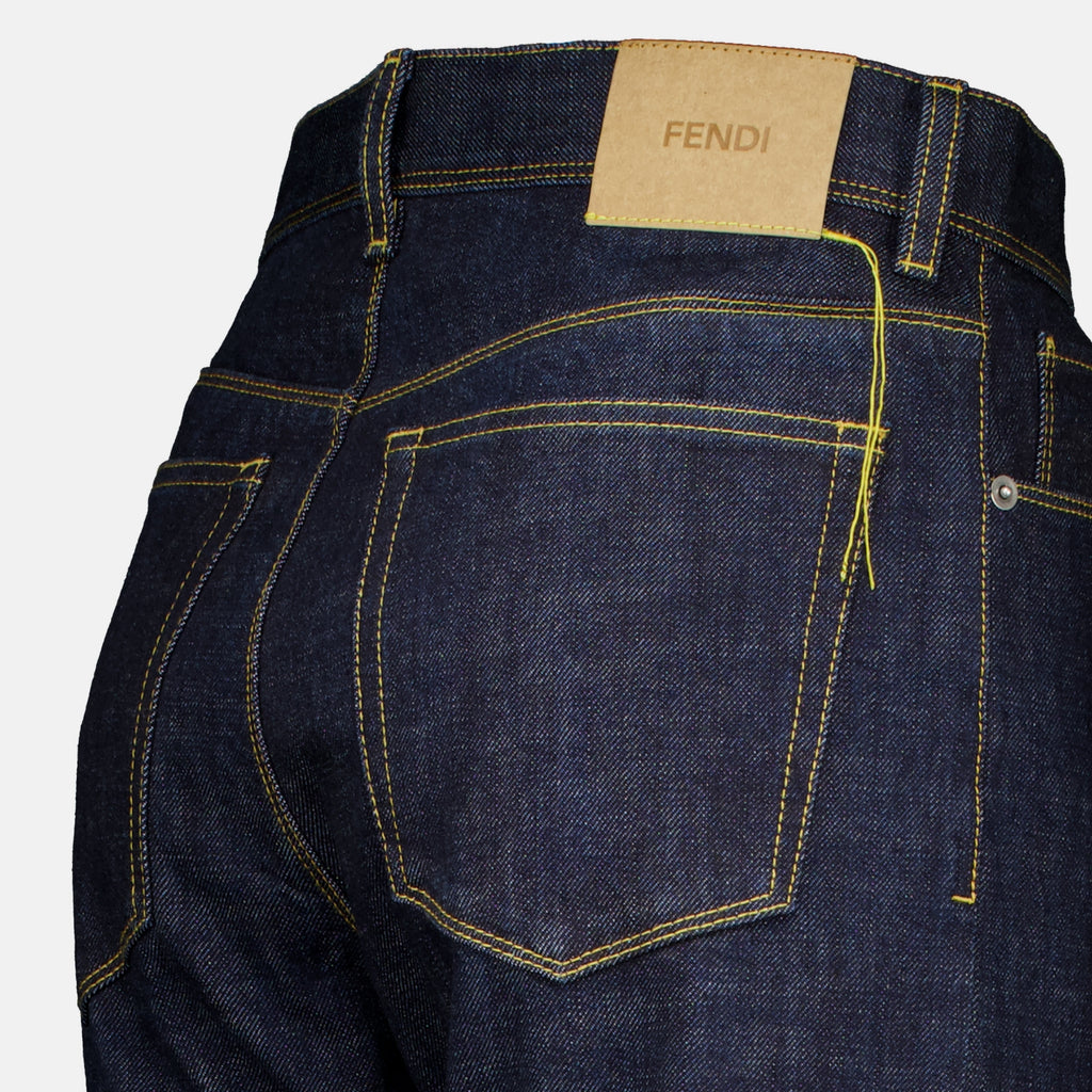 Pantalons コントラストイエロー刺繍のスリムジーンズ Fendi Bleu foncé Homme