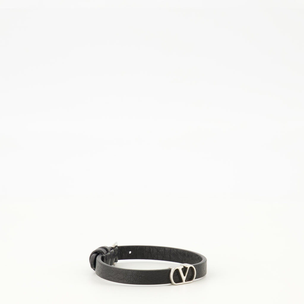 Bijoux Bracciale in Pelle Nera VLogo Valentino Garavani Noir Homme