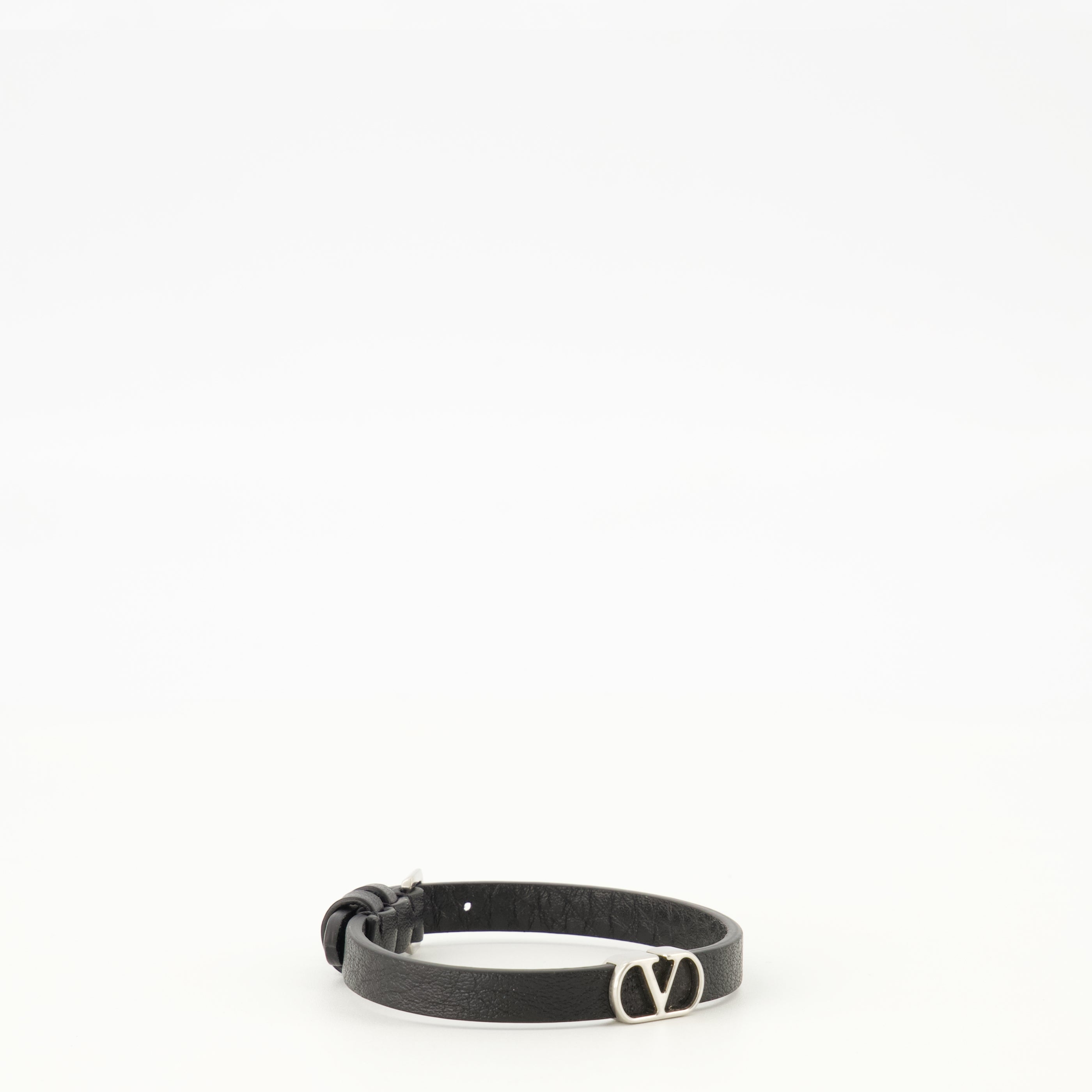Bijoux VLogo Black Leather Bracelet Valentino Garavani Noir Homme
