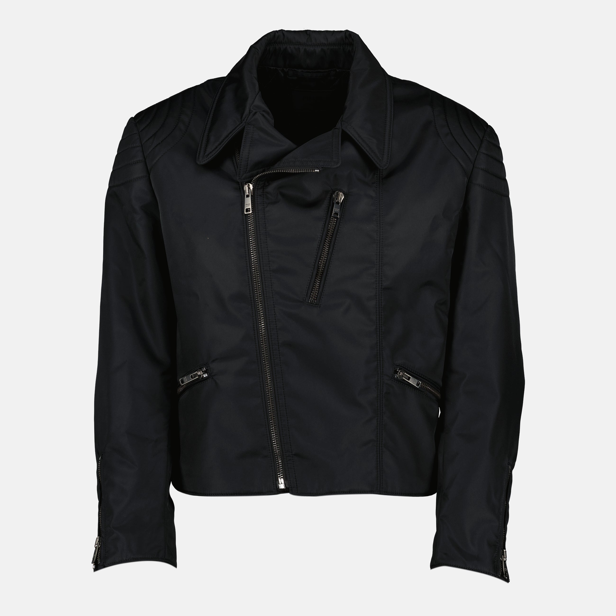 Immagine della giacca in nylon nero di Prada per uomo - Primavera-Estate 2026 - Vista frontale