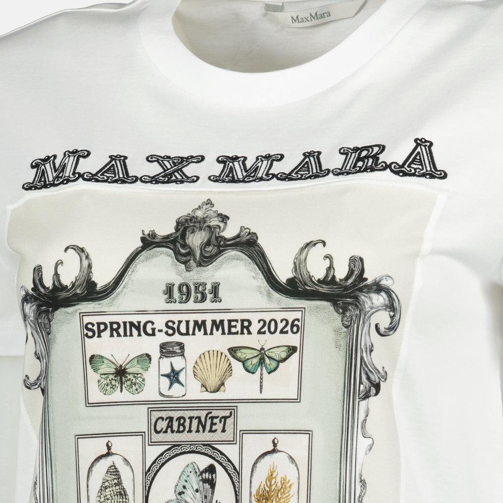 Imagem do artigo T-shirt em algodão branco estampado da marca Max Mara para Mulheres - Coleção Primavera-Verão 2026 - Vista Detalhada_1