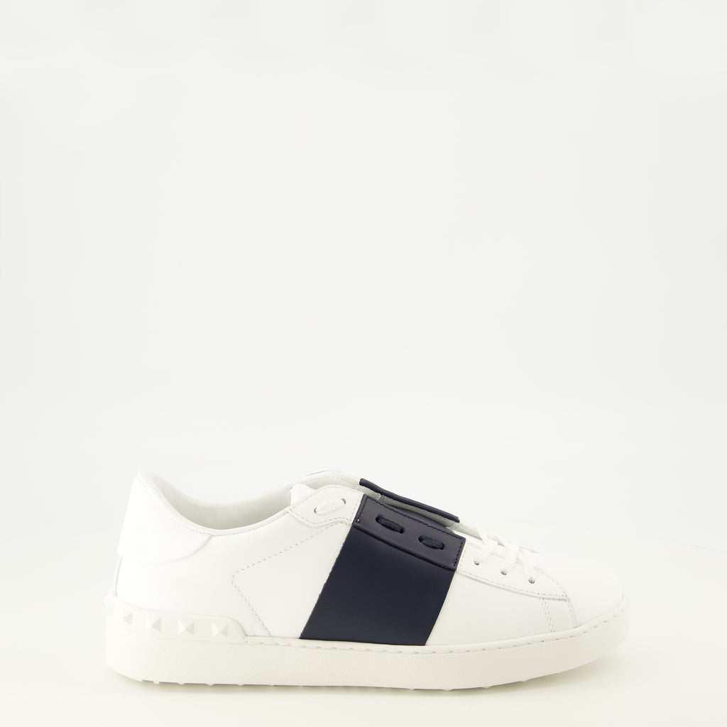 Baskets White and Navy Blue Open Sneakers Valentino Garavani Blanc Homme