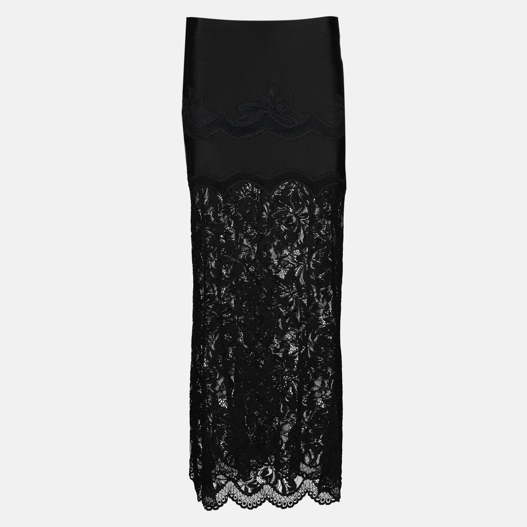 Image de l'article Jupe midi en jersey et dentelle noir de la marque Rabanne pour Femme - Saison Printemps-Été 2026 - Vue de Face