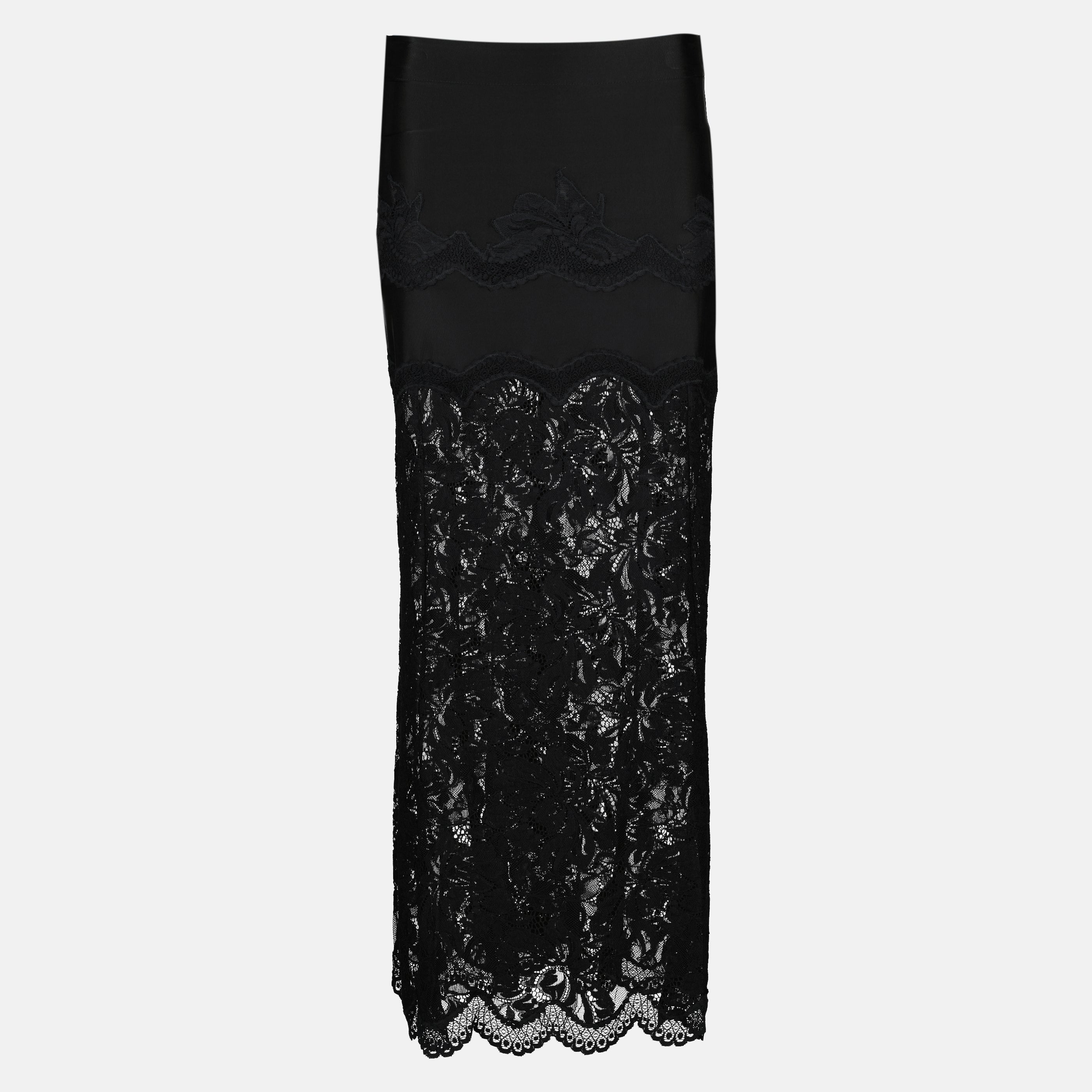 Image de l'article Jupe midi en jersey et dentelle noir de la marque Rabanne pour Femme - Saison Printemps-Été 2026 - Vue de Face