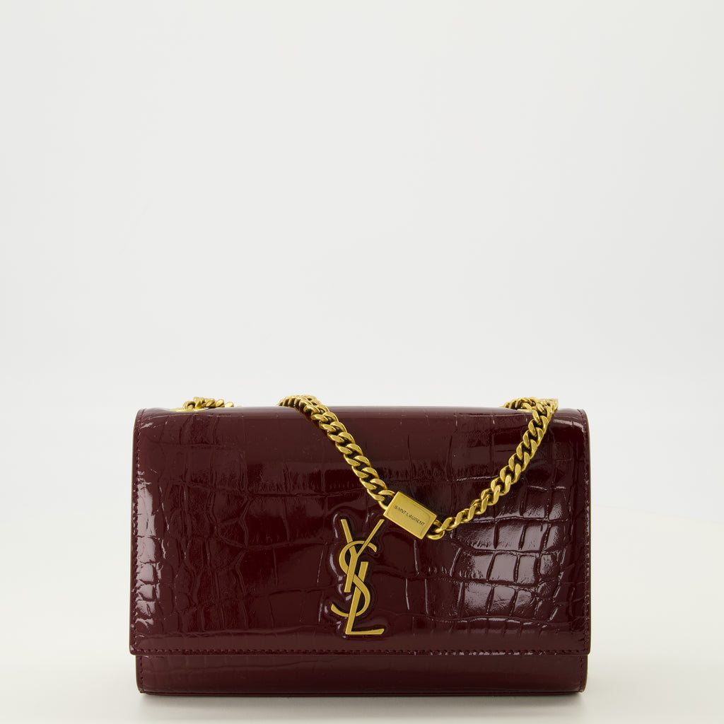 Sacs bandoulière Sac New Kate small bordeaux en cuir croco Saint Laurent Bordeaux Femme