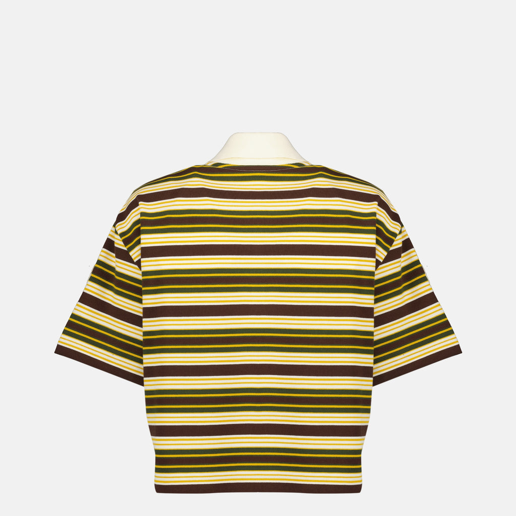 Polos Polo rayé en coton Moncler Marron Femme